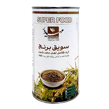 پودر سویق برنج آرد کامل تفت داده شده قوطی 200 گرمی مهدیار